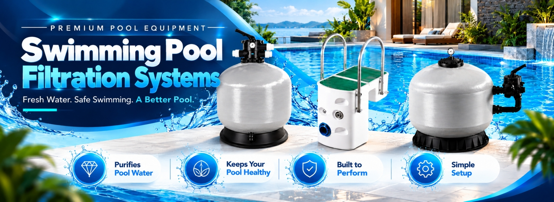 Swimming pool filter with clean and healthy pool water